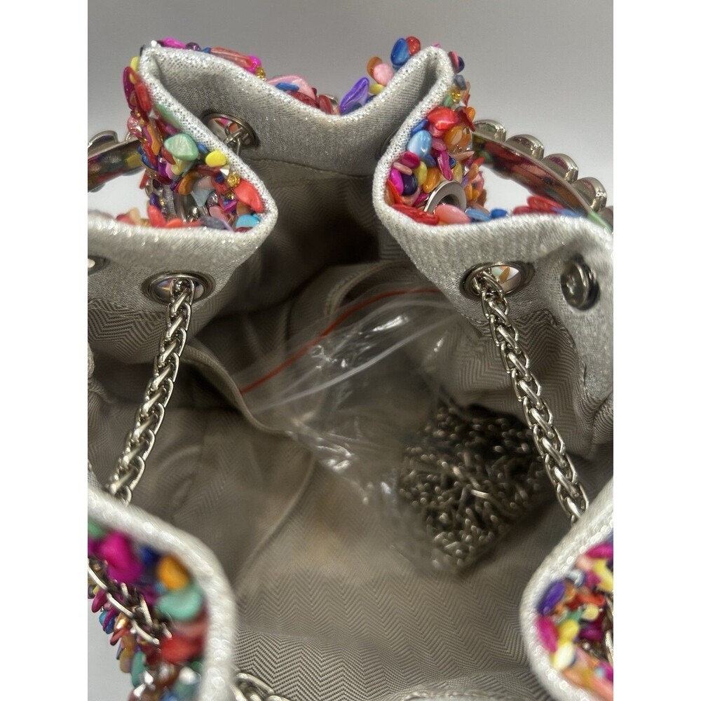 Multicolor Rhinestone Top Handle Mini Bag Chain Strap Drawstring Evening Purse - Picture 3 of 8